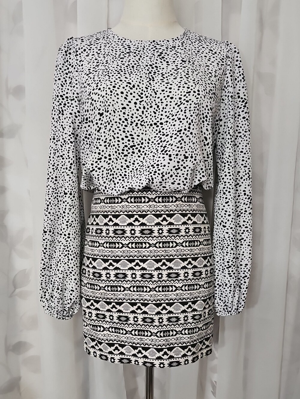 Divided Skirt and Shein top Black & White Patterned Two-Piece Dress Set Size S
